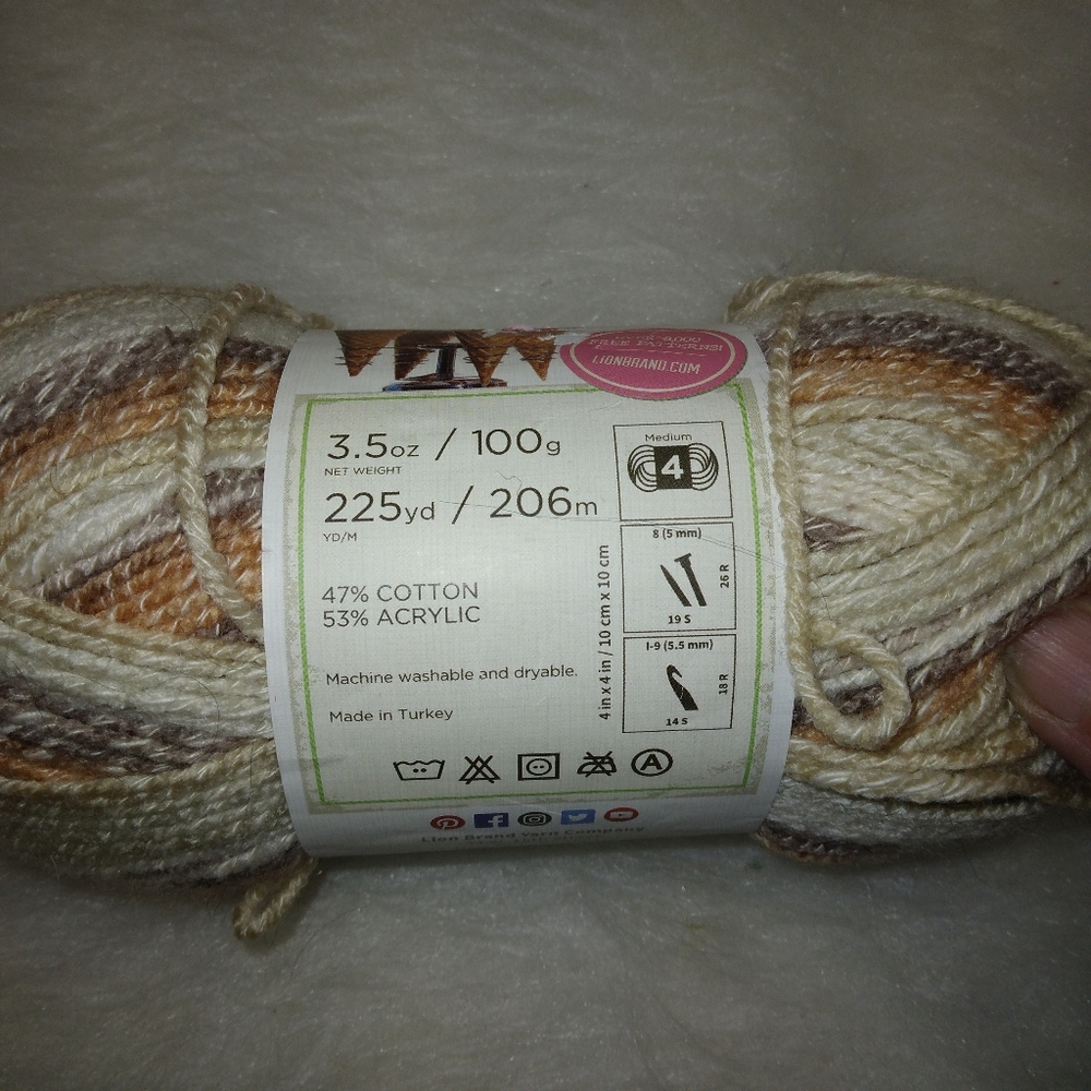 YARN Lion Brand Ice Cream Cotton Blend Yarn, Color Chocolate, 3.5 Ounces - Picture 2 of 6
